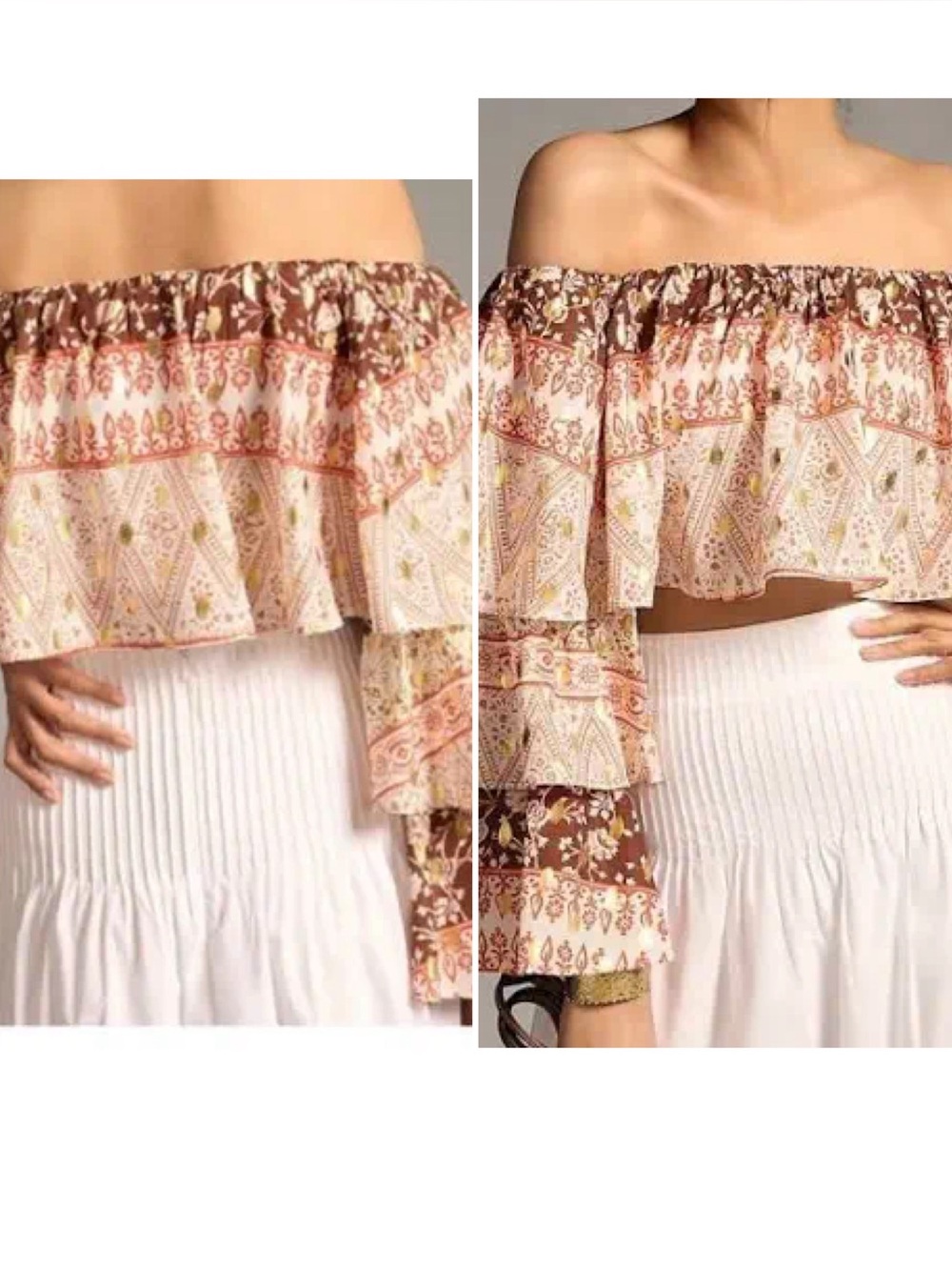 Anthropolgie Mare Mare Off the Shoulder Tiered Sleeve Top Boho Women M Cropped